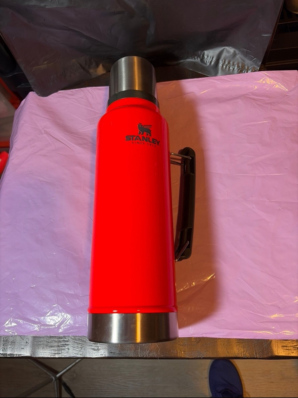 Stanley Red Insulated Vacuum Flask with Black Handle
